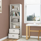 Tangkula 4 Shelf Bookcase with 2 Drawers, 74 Inch 4 Tiers Tall Open Bookshelf with 2 Slide-Out Drawers, Anti-toppling Device, Freestanding Wood Storage Shelf for Home Office (White, 74" H) Tangkula