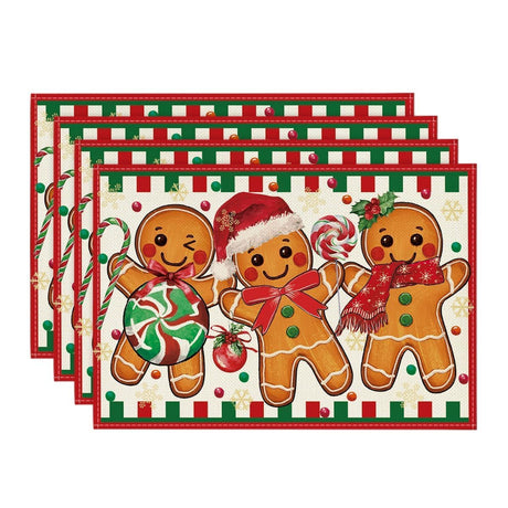 Artoid Mode Gingerbread Candy Cane Christmas Placemats Set of 4, 12x18 Inch Seasonal Table Mats for Party Kitchen Dining Decoration Artoid Mode