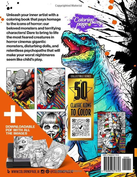 50 Horror Movie Monsters: Coloring Book for Adults (50 Classic Icons to Color) WoodArtSupply