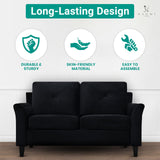 Raelynn Button Tufted Loveseat Affordable Black Loveseat for Budget-Conscious Buyers Microfiber Couch for Small Spaces Durable Sturdy Living Room Furniture Tool-Free Assembly and Easy Maintenance Naomi Home