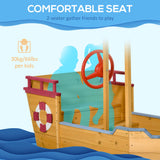 Outsunny Pirate Ship Sandbox with Cover and Rudder, Wooden Sandbox with Storage Bench and Seat, Outdoor Toy for Kids Ages 3-8 Years Old Outsunny