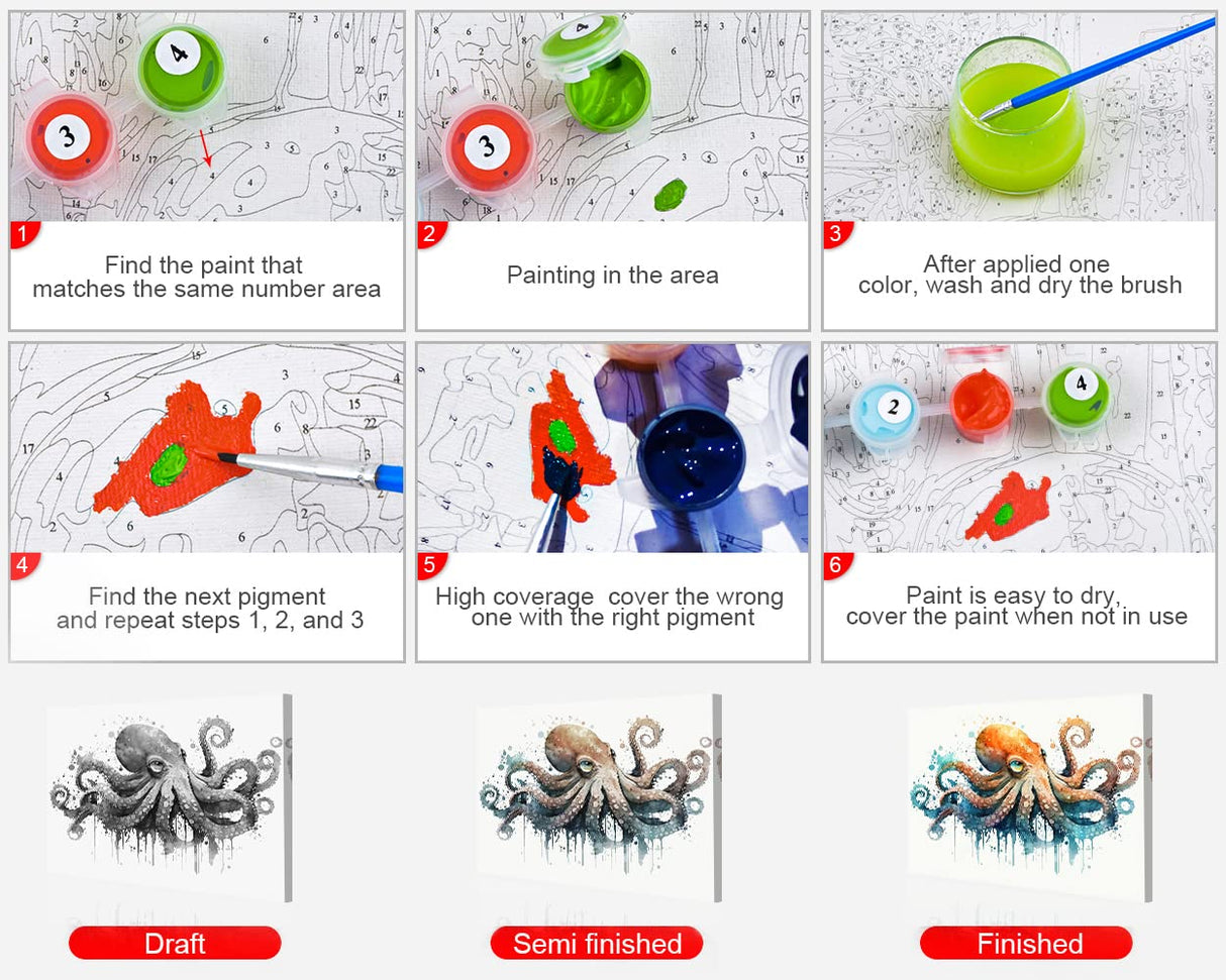 TUMOVO Octopus Paint by Numbers for Adults, 16x20 Inch, Modern Ocean Art, Acrylic, Non-Foldable TUMOVO