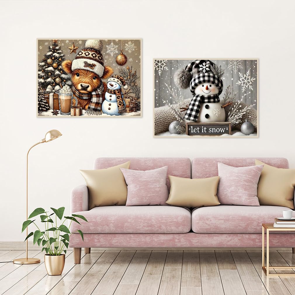 2 Pack Christmas Paint by Numbers Kit for Adults Beginner with Framed,Snowman Easy Adult Paint by Number Kits on Canvas DIY Painting for Beginners Art by Numbers for Home Wall Decor 10x12 Inch NEGEKFKX