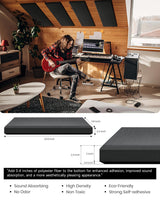 Moukey Acoustic Panels 4 PCS, 2.4“ Thick Fiberglass Soundproof Wall Panels 24''x12'', Self-adhesive Sound Absorbing Panels for Studios, Office, Home Theater (Black) Moukey