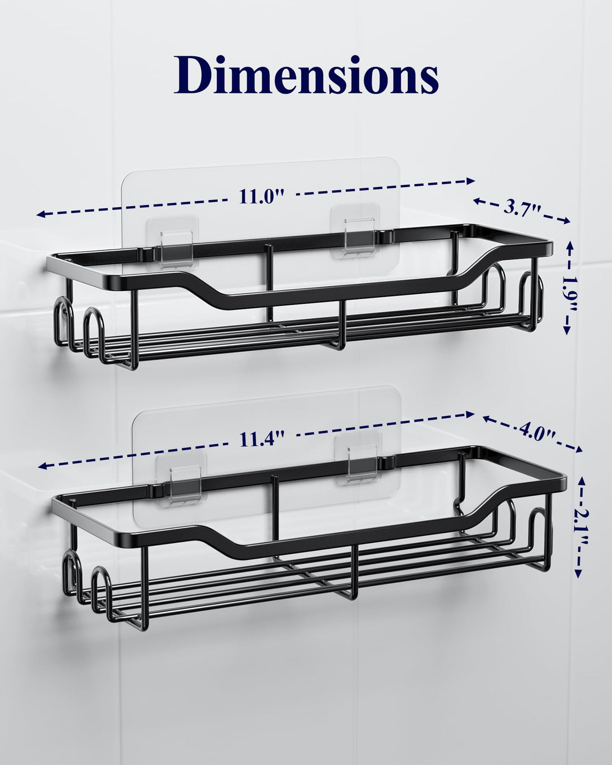 Kitsure Shower Caddy Large - Adhesive Shower Organizer, Stainless Steel Shelf for Inside Shower, No Drill Bathroom Organizers and Storage, Home Decor Accessories, 2 Pack, Black Kitsure