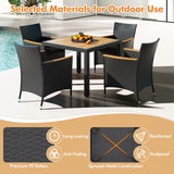 Tangkula 5 Pieces Patio Dining Table Set for 4, Rattan Conversation Set with Umbrella Hole, Seat Cushions & Acacia Wood Tabletop, Outdoor Dining Table with 8 Chairs for Backyard (Black) Tangkula