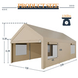 Shintenchi Carport 10' x 20' Heavy Duty Portable Garage, Car Port Canopy with Side-Opening Removable Door & Roll-Up Windows, Car Canopy for Truck, Boat, Motorcycle, Khaki Shintenchi