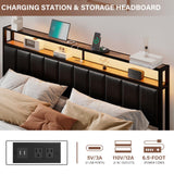LUXOAK King Bed Frame with RGB LED Lights, 2 Drawers, and Charging Station in Black LUXOAK