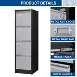 Fesbos File Cabinets - 4 Drawers Vertical 17.8" Deep Lockable Filing Cabinet - Black & Gray Metal Storage Cabinets for Home Office to Hanging Files Letter/Legal/F4/A4 Size Fesbos