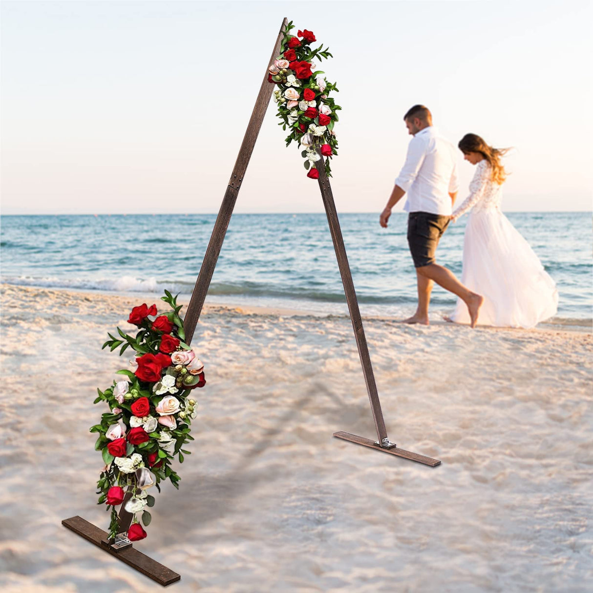Rustic Farmhouse Triangle Wood Arch - 8.2FT Wedding & Garden Arbor Backdrop Stand for Parties, Outdoor Events, and Garden Decorations MELONGKAYLON