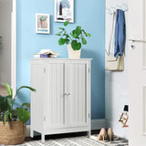 Tangkula Bathroom Floor Cabinet, Freestanding Storage Cabinet with Double Doors and Shelf, Modern Home Furniture, Wooden Home Organizer for Living Room, Bathroom Cabinet, White Tangkula