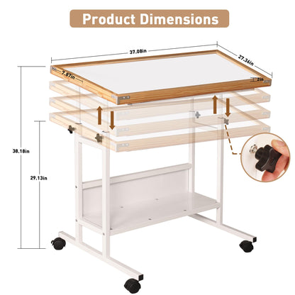 Mifuro 1500 PCS Puzzle Table/w Built-in Whiteboard， 26"x35" Height Adjustable Jigsaw Wooden Puzzle Board with Drawers and Wheels，5-Tilting-Angle Enclosed Jigsaw Puzzle Desk for Adults，White - WoodArtSupply