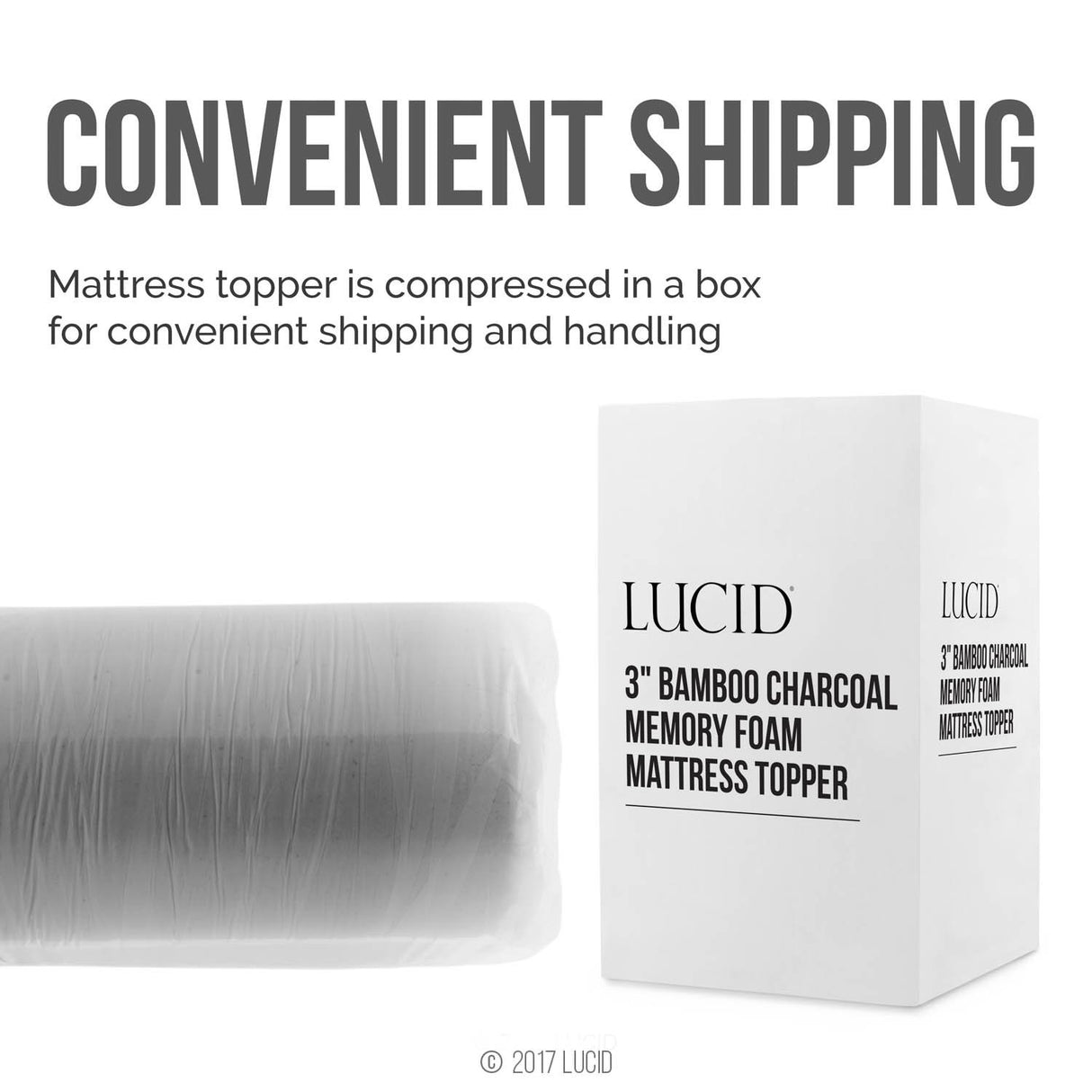 Lucid 3 Inch Ventilated Bamboo Charcoal Memory Foam Mattress Topper, CertiPUR-US Certified, Moisture and Odor Control-Full LUCID