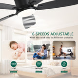 52inch Ceiling Fans with Lights, Low Profile Ceiling Fan with Light and Remote/APP Control, Flush Mount, Reversible Motor, Dimmable LED, Noiseless, Black Ceiling Fan for Bedroom Indoor Outdoor Use FUMLTP