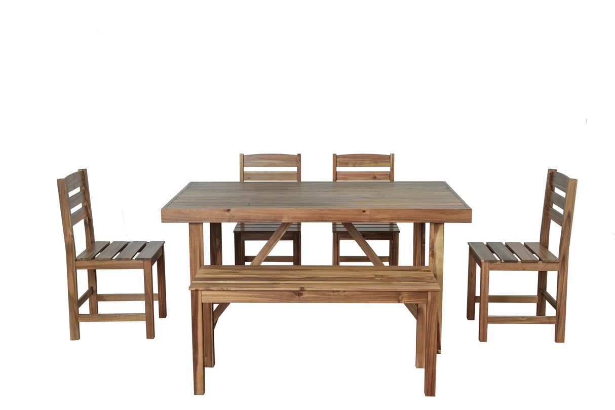 RuiSiSi Outdoor Dining Table Set for 6, Acacia Wood Patio Dining Table Set with Bench and Chairs for Balcony, Backyard, Garden, Natural RuiSiSi