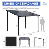 SUNSITT 8’ x 10’ Gazebo, Outdoor Lean to Gazebo Pergola w/Drainage Holes, Wall-Mounted Gazebo with Hard Top Metal Awnings for Patio Backyard Deck, Dark Grey SUNSITT