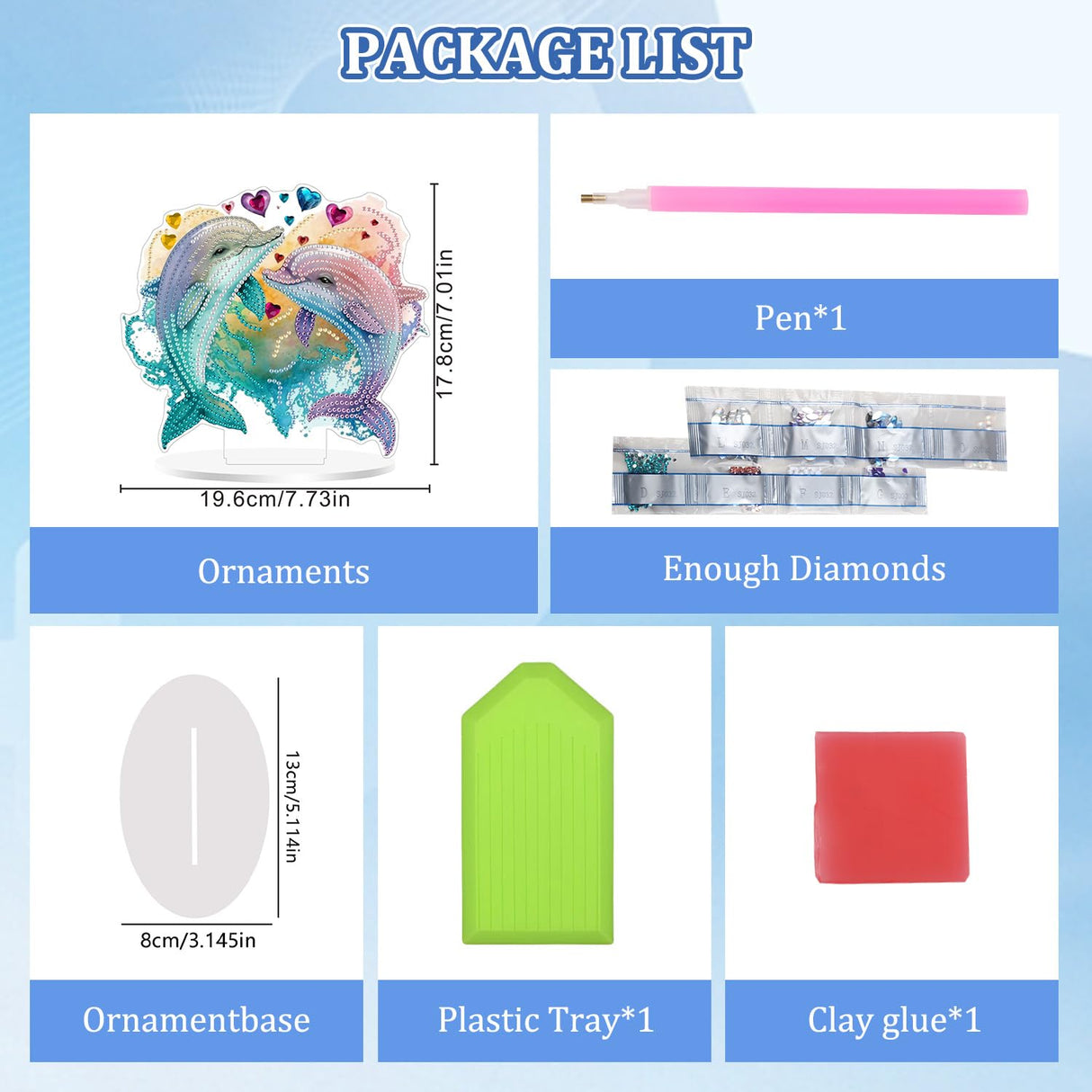 Bowetile Dolphin Diamond Art Desktop Ornaments Kits for Adults Beginners, 5D Special Shape Diamond Art Painting Animals Tabletop Ornaments, Crystal Gem Art Painting for Home Table Decor Crafts Gift Bowetile