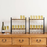 MyGift 2 Tier Rustic Brown Solid Wood Champagne Flute Stand with Industrial Matte Black Metal Frame, Tabletop Stemware Display Rack Fits up to 9 Inch Tall Glasses, Set of 2 MyGift