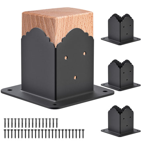 Insaga Decorative 4x4 Post Base, 4x4 Post Bracket (Inner Size 3.6" x 3.6"), Black Powder Coated Deck Railing Bracket, 4x4 Brackets for Wood Posts, Deck Post Support (Set of 4) Insaga