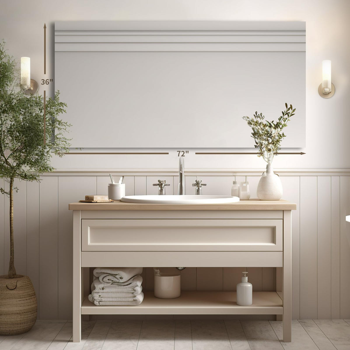Mirrorons Large Vanity Mirror 72" x 36", Bathroom Vanity Mirror with Frameless Polished Edge, Hangs Horizontally or Vertically. Upgraded Shatterproof Bathroom Mirrors for Wall. Mirrorons