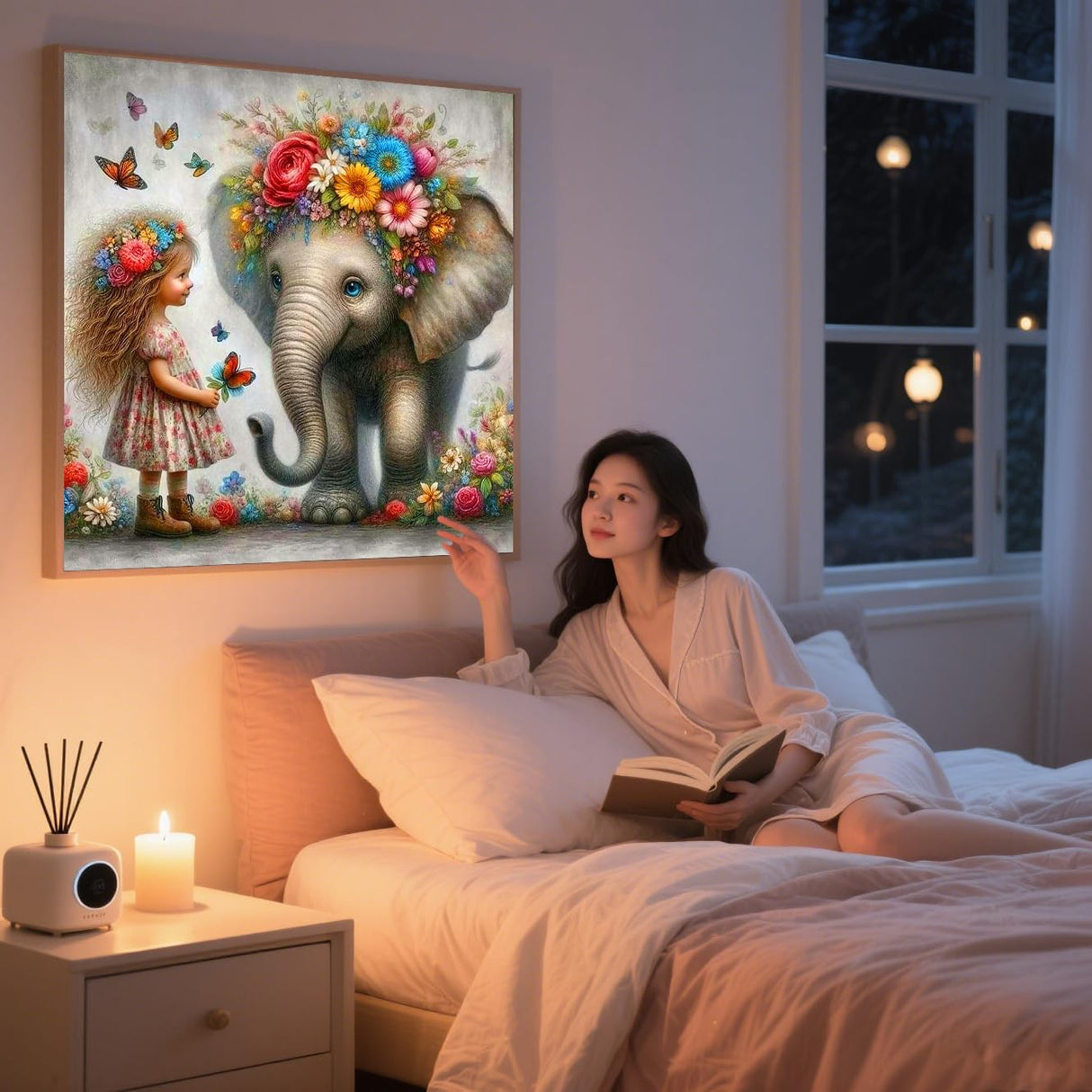 Elephant Diamond Art Kits for Adults-Girl and Elephant Diamond Painting Kits for Beginners, 5D DIY Full Drill Round Gem Art Crafts for Home Wall Decor 14X14 inch ijbnhd