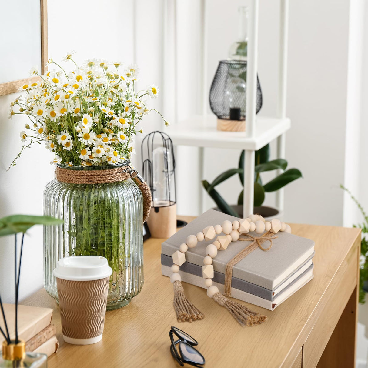 Feifeiya 3 Pieces Faux Decorative Books Set for Home Decor Fake Books for Shelves Coffee Table Stacked Linen Covered Decoration with Wood Bead Bookends Gift for Display in Living Room Farmhouse Feifeiya