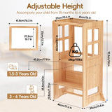 BueDeHai 4 in 1 Kitchen Toddler Step Stool, Wooden Kitchen Toddler Tower with Whiteboard and Safety Rail, Adjustable-Height Kids Learning Standing Tower for Kitchen Counter Bathroom Sink BueDeHai