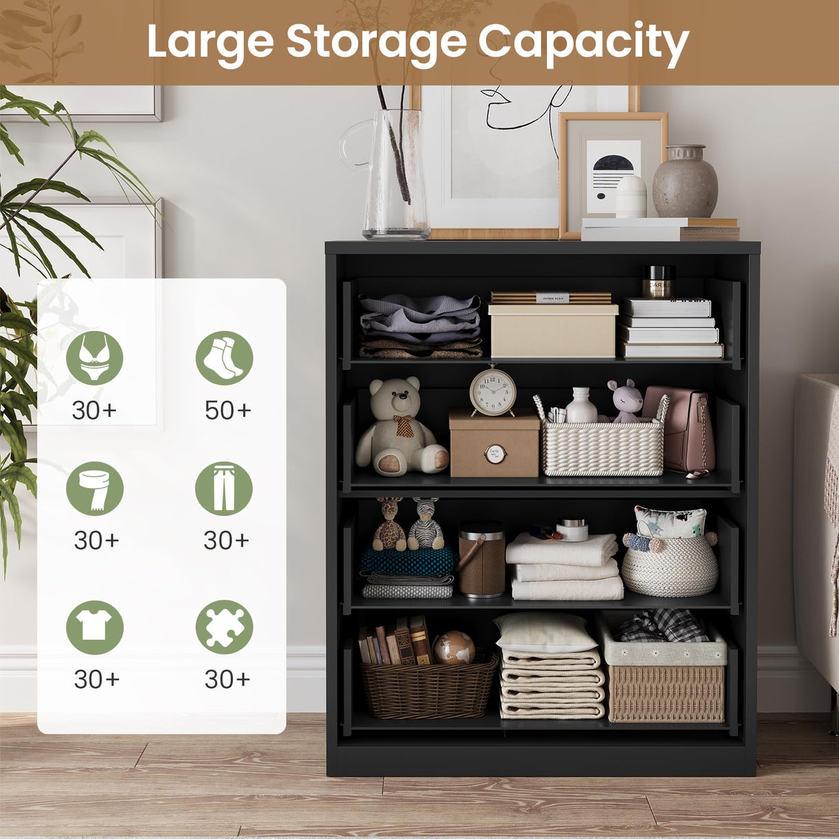 HAUOMS Modern 4 Drawer Dresser, Black Chest of Drawers for Bedroom,Closet Dressers with Drawers for Living Room, Entryway, Hallway HAUOMS