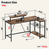 Bestier 58 L Shaped Desk with Power Outlets,Home Office Corner Desk with Reversible Shelves & LED Lights - Modern Simple Writing Study Desk for Small Space,Rustic Brown Bestier