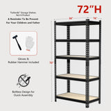 SYLOUGH 36"W "Father&I" 5-Shelf Industrial Metal Steel Garage/Tote Storage Shelves Heavy-Duty Adjustable Rack: Tall Shelving Units Organizer for Closet/Basement/Pantry/Shop/School 72"H*36W*16"D, Black SYLOUGH