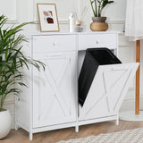 MAMIZO Double Tilt Out Trash Cabinet 10 Gallon*2,Kitchen Garbage Cabinet,Pet-Proof Standing Hidden Dual Laundry Sorter,W/Hideaway Drawer,for Kitchen,Living,Dining Room (White) MAMIZO