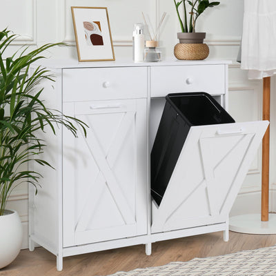 MAMIZO Double Tilt Out Trash Cabinet 10 Gallon*2,Kitchen Garbage Cabinet,Pet-Proof Standing Hidden Dual Laundry Sorter,W/Hideaway Drawer,for Kitchen,Living,Dining Room (White)