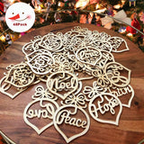 48 Pack Hollow Wood Letter Ornaments for Church Party Christmas Tree, Wedding Favor, Birthday Decoration Alove Ditto