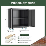 Greenvelly Metal Cabinet with Wheels,Black 36" Rolling Storage Cabinet with Locking Doors and Adjustable Shelves,Small Metal Garage Storage Cabinet with Wheels for Home,Kitchen,Office,Warehouse Greenvelly