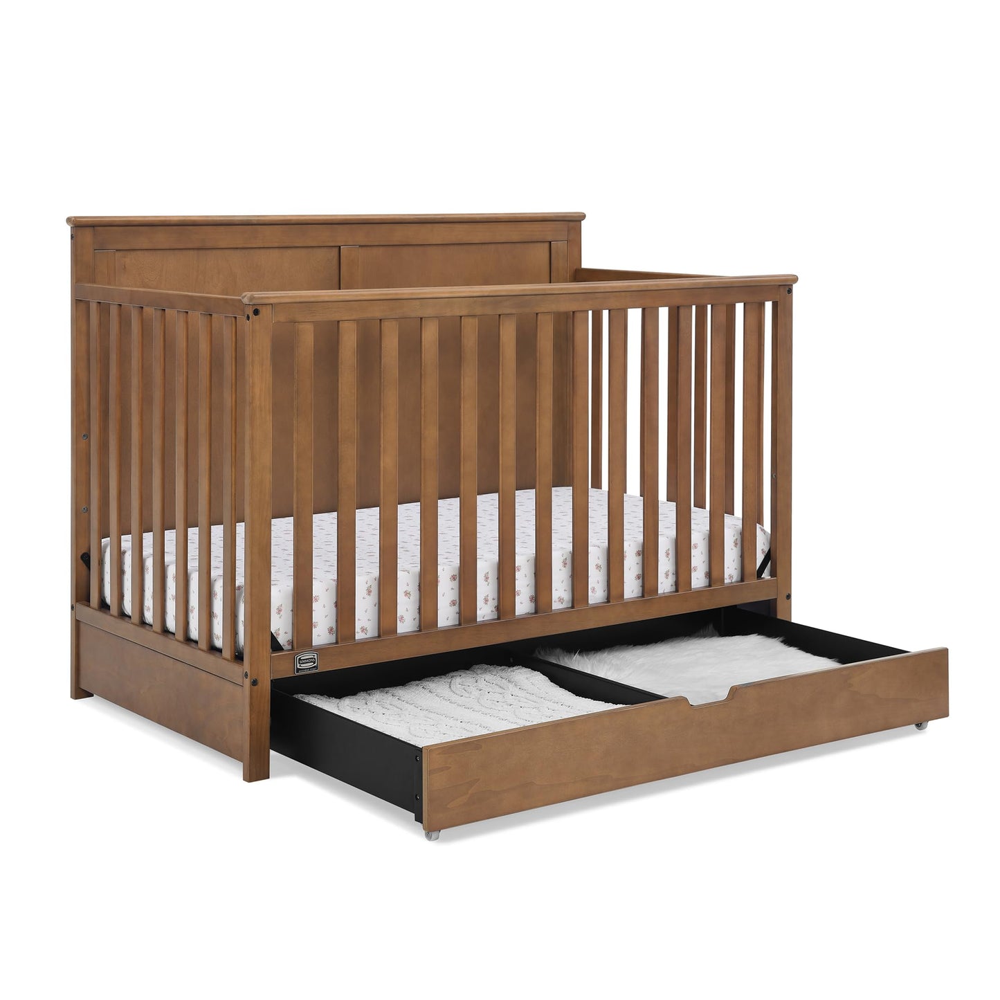 Delta Children Simmons Kids Logan 6-in-1 Convertible Crib with Underdrawer - Greenguard Gold Certified, Chestnut