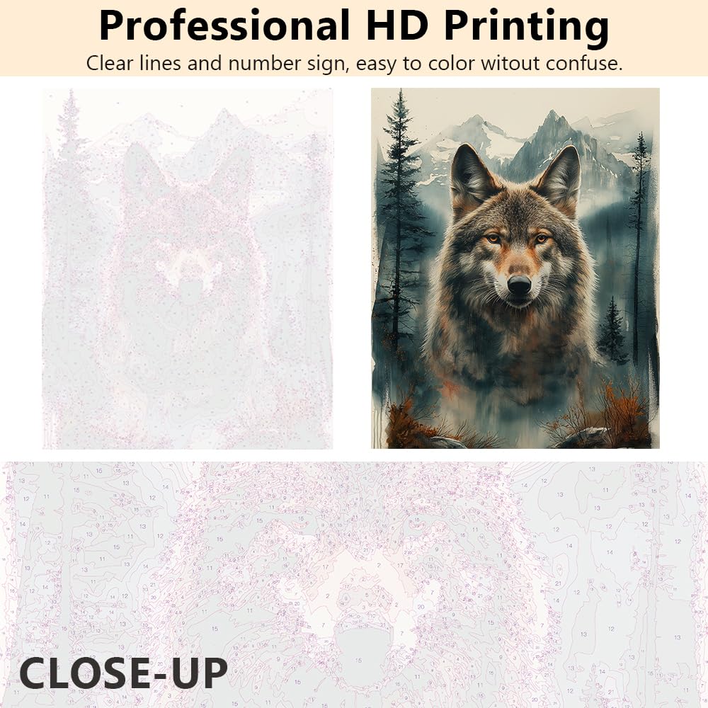 TUMOVO Paint by Numbers Wolf, Landscape Paint by Number for Adults, Adult Paint by Number Kits on Canvas, Wolf and Mountain Paint by Numbers Kit for Art Crafts 16"x20" TUMOVO