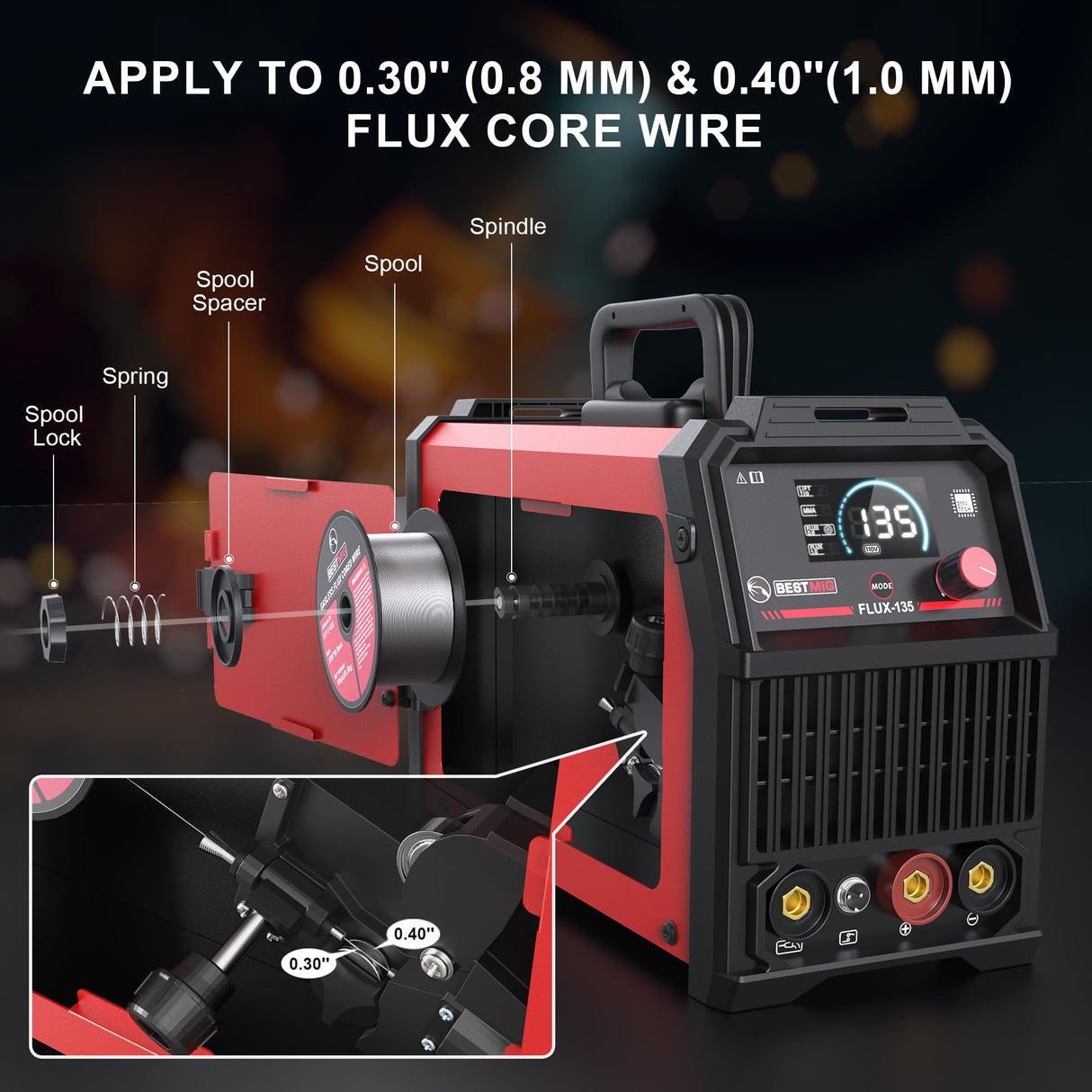BESTMIG 135A Welder 3-in-1 Welding Machine Supports MIG 110V Welding Machine with IGBT Inverter LED Digital Display MIG/Lift TIG/Stick Capabilities (Red Black, MIG 135A Welder) BESTMIG.
