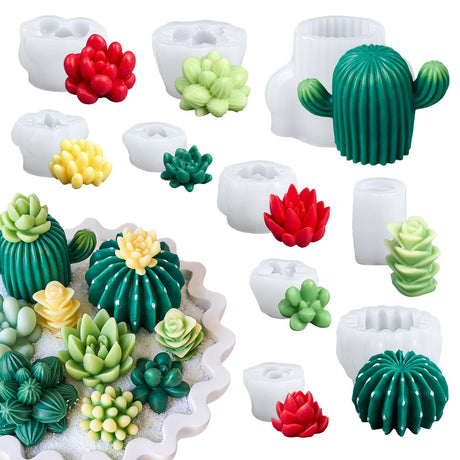 Succulent Wax Molds for Candle Making 10 Pack 3D Cacti Silicone Candle Mold Handmade Cactus Flower Plant Decorate Cement Resin Casting Soap Ornament Craft Mold Chocolate Cake Fondant Moulds Home Decor Dacies