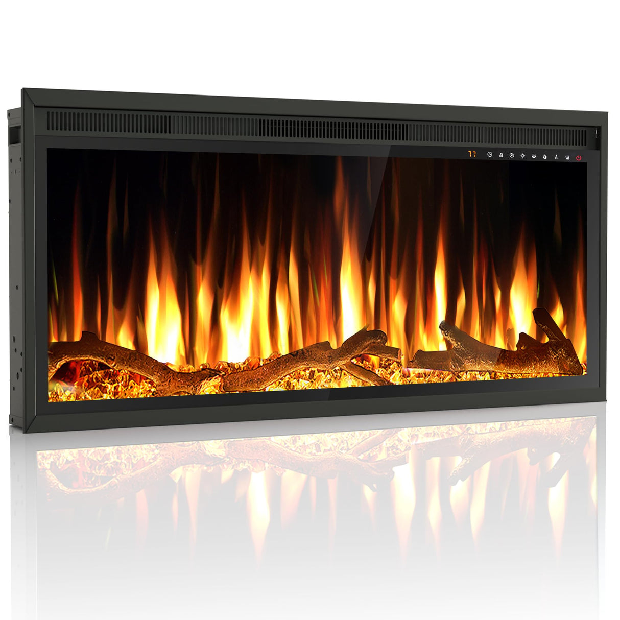 Riseon 36 Inch Electric Fireplace Heater, Recessed in-Wall and Wall-Mounted Linear Heater Fireplace,13 Adjustable Flame Color and 5 Brightness,Touch Screen & Remote Control,1500/750W, Black Riseon