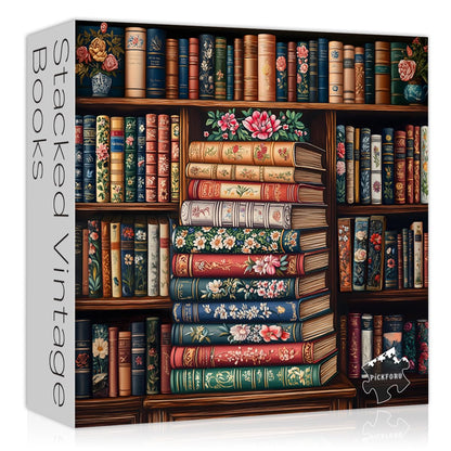 Vintage Bookshelf Puzzles for Adults 1000 Pieces, Book Flower Jigsaw Puzzle Bookshelf Library, Retro Aesthetic Puzzle Art, Difficult Challenging Hard Puzzle for Book Lovers