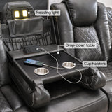 Power Reclining Sofa Couch with Wireless Charger, 3 Seaters with Recliner with Reading Light, Leather Electric 3 Seat Sofa Sectional Set for Living Room, Home Theater Seating with LED Lights, Grey Comfort Stretch