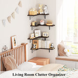 Love-KANKEI Corner Shelf Wall Mounted,Floating Wall Shelves for Storage,Rustic Wood Hanging Shelves for Display,Bedroom Bathroom Living Room Kitchen,Set of 4, Dark Brown Love-KANKEI