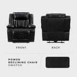Lexicon Power Recliner Chair, Faux Leather Upholstered Home Theater Seating with LED Lighting, USB Charging Ports, Single Wall Hugger Reclining Chair for Living Room/Bedroom Easy Assembly, Black Lexicon