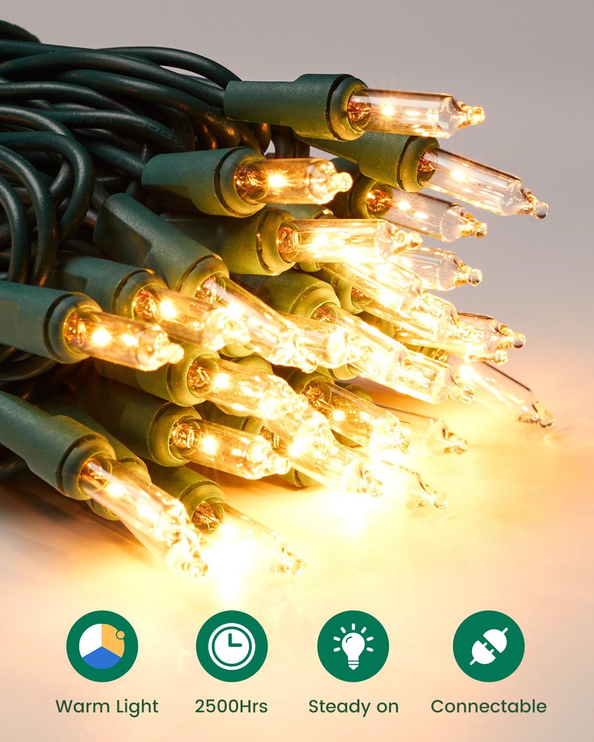 Clear Christmas String Lights 100 Count 25 Feet Incandescent Bulb Mini Lights for Indoor Xmas Tree Garland Birthday Wedding Party Festival Decoration, Green Wire Minetom