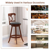 COSTWAY Bar Stools Set of 2, 30 Inch Swivel Bar Height Chairs with Ergonomic Back & Footrest, Vintage Wooden Barstool Set for Kitchen Island, Pub, COSTWAY