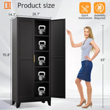PAOFIN 71" Tall Metal Pantry Storage Cabinet with Doors and 4 Adjustable Shelves, Black Kitchen Food Pantry Cabinets, Tall Freestanding Cupboard for Kitchen, Dining Room or Living Room, Black PAOFIN