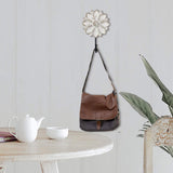 dwellington Decorative Boho Flower Towel Hooks, White Distressed Wood Hanging Hooks, Farmhouse Boho Coat Rack Hooks for Hanging Things, Towels, Purse dwellington