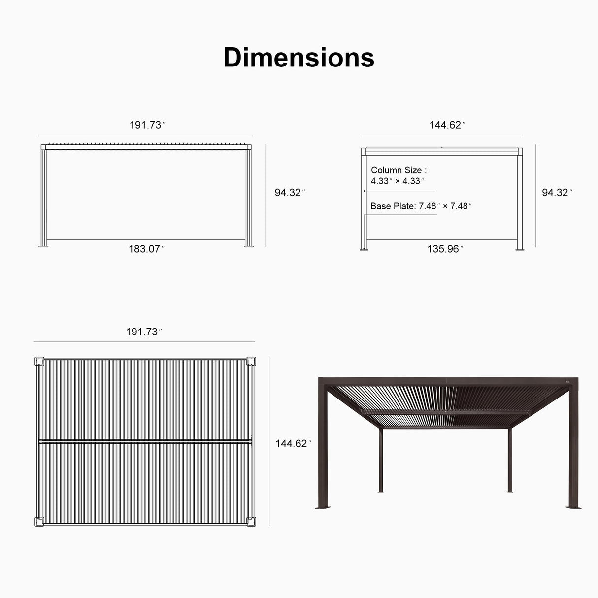 PURPLE LEAF Louvered Pergola 12' × 16' Outdoor Hardtop Gazebo Sun Shade with Adjustable Canopy Aluminum Retractable Roof for Outside Deck Garden Backyard Patio Pavilion PURPLE LEAF