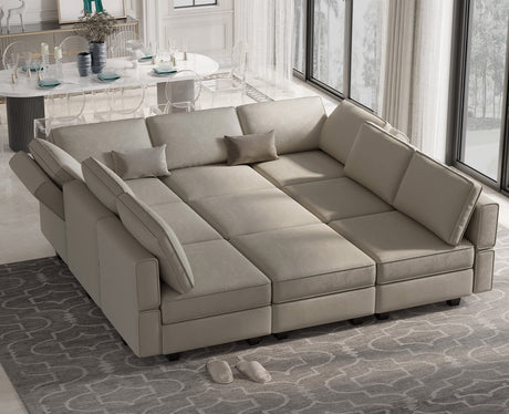Belffin Modular Sectional Sofa with Ottomans Velvet Reversible Chaise Sleeper Bed Storage Seat Grey…, MD-S-1 Belffin