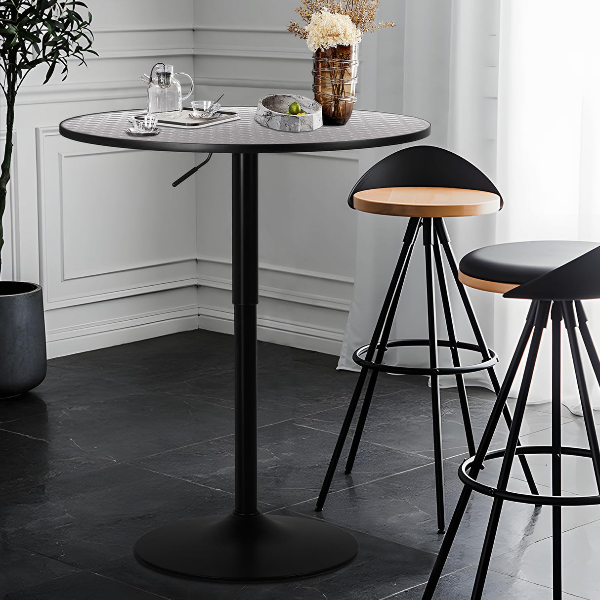 Athena Collection Modern Bar Table Round Top Height Adjustable, Tall Bistro Pub Cocktail Table Height Top and Sturdy Base, Suitable for Home Kitchen Pub Restaurant Outdoor, Silver Athena Collection